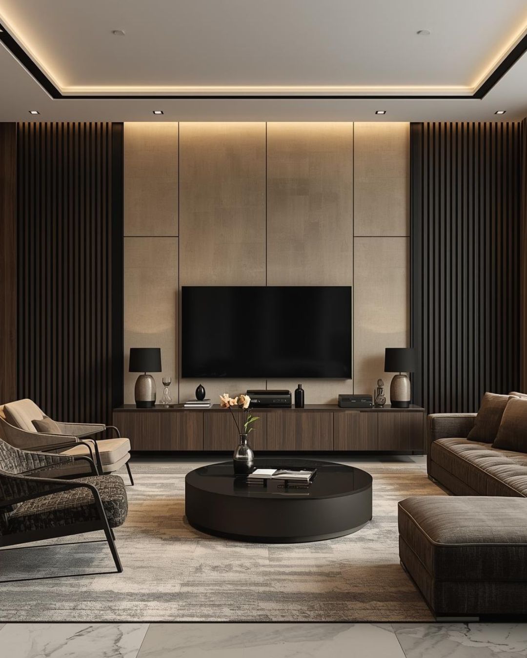 luxury interior lighting design with warm ambient lights and dark modern lighting